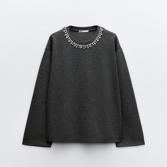 Zara Tops - Gray Soft Jewel Sweater ZARA